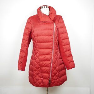 KENNETH COLE New York Women's M Red quilted puffer jacket coat heavy down filled